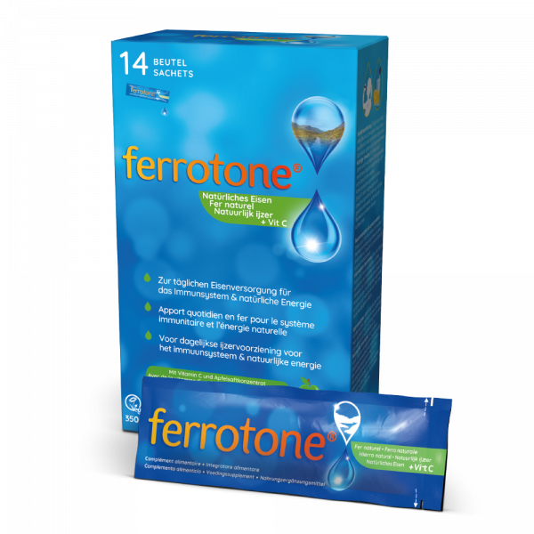 Abbildung für FERROTONE flüssiger Eisenlieferant mit Apfelsaftkonzentrat und Vitamin C Beutel
